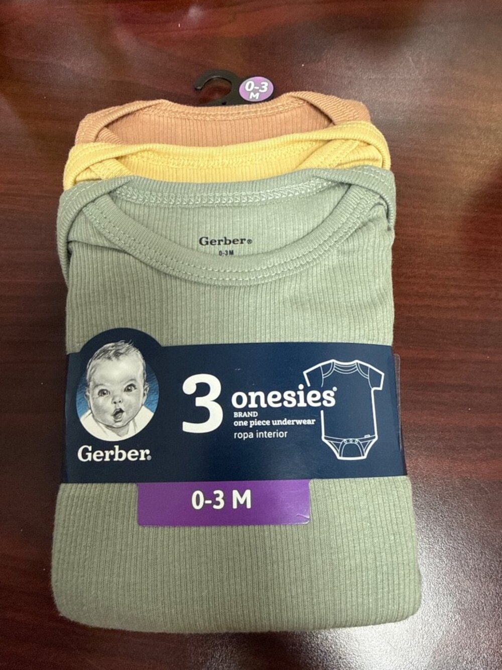 Gerber 3-Pack Baby Onesies 0-3 Months in Earth Tones 100% Cotton OEKO-TEX Certif